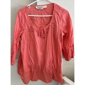 Oh Mamma Womens Maternity Top Size Large Peach Pink W/Flowers